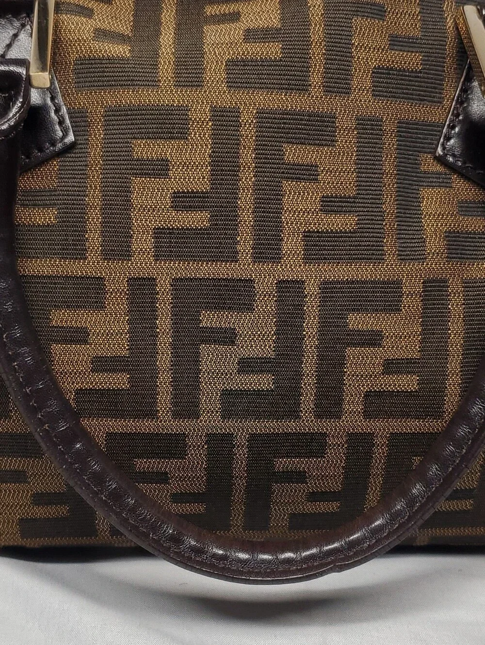 Fendi Brown Zucca Canvas Boston Bag with Leather Trim
